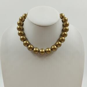 Gold Tone Chain with Gold Chunky Faux Pearl Beaded Statement Necklace Jewelry